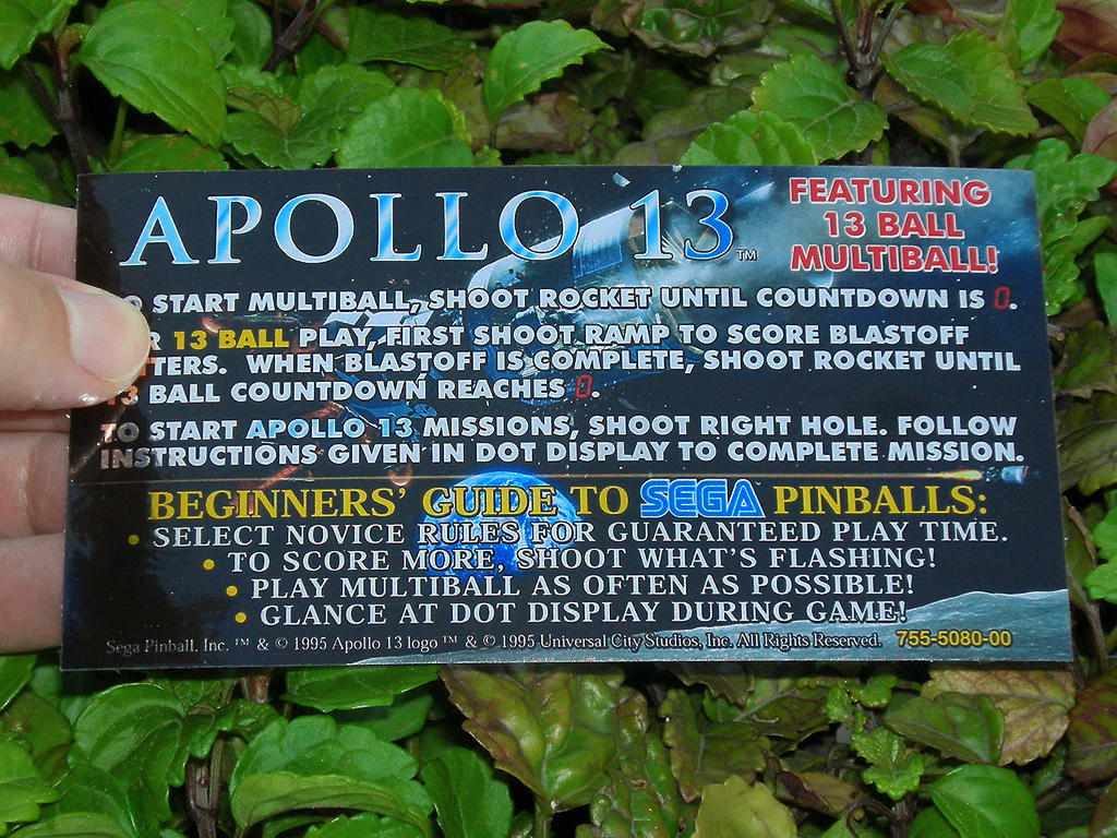 "Apollo 13 Custom Pinball Cards" (SEGA). Designed by Zona Arcade and Mikonos